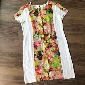 Club Monaco White Silk Dress with Colorful Stripe